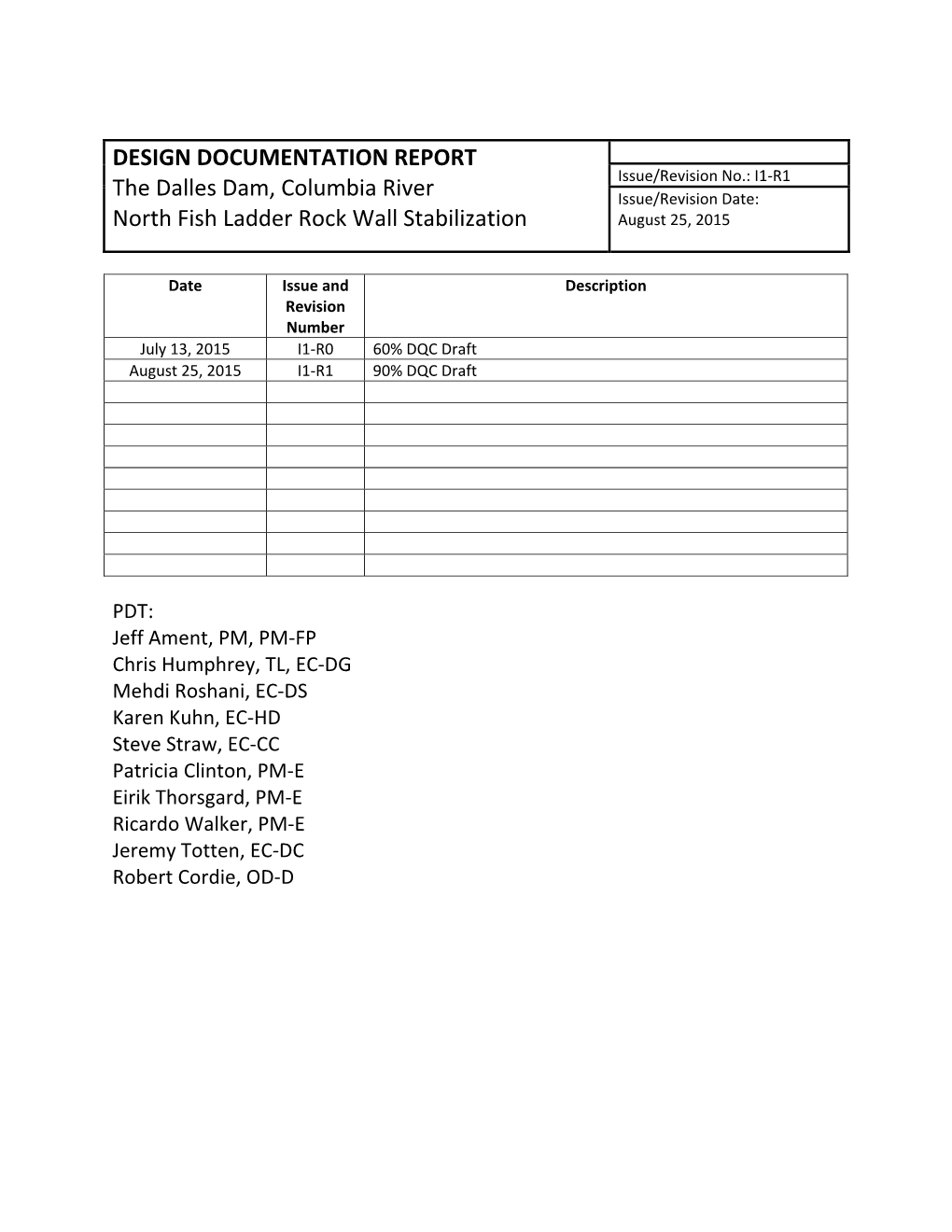 DESIGN DOCUMENTATION REPORT the Dalles Dam, Columbia River