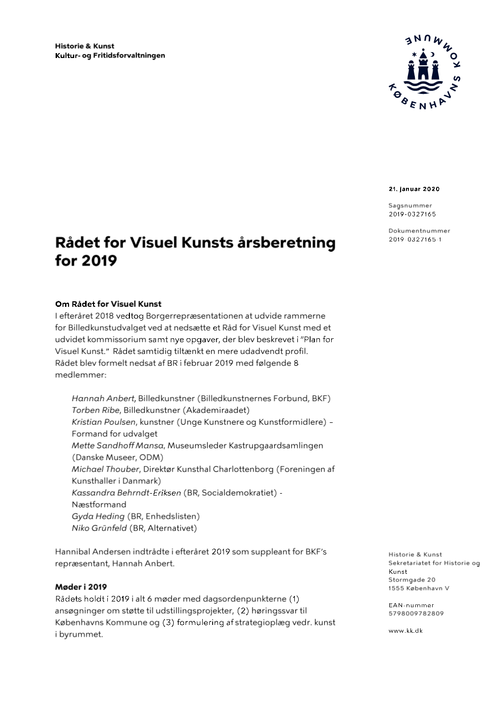 Rådet for Visuel Kunsts Årsberetning for 2019