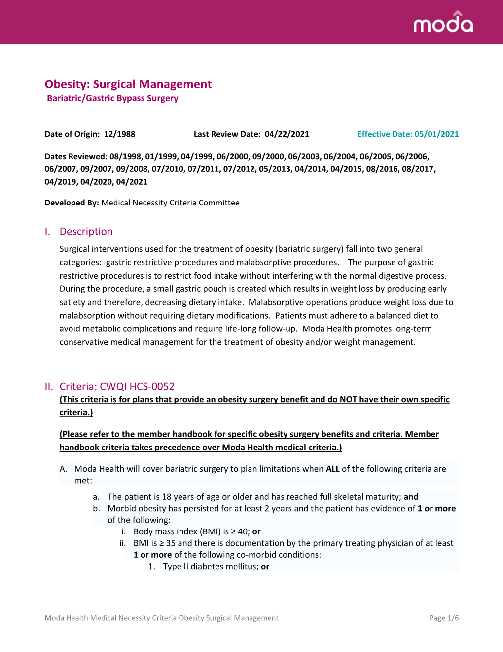 Obesity, Surgical Management