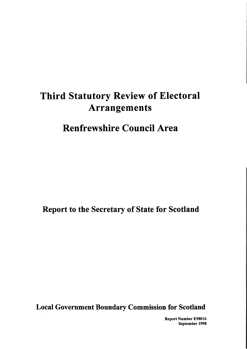 Third Statutory Review of Electoral Arrangements Renfrewshire Council Area