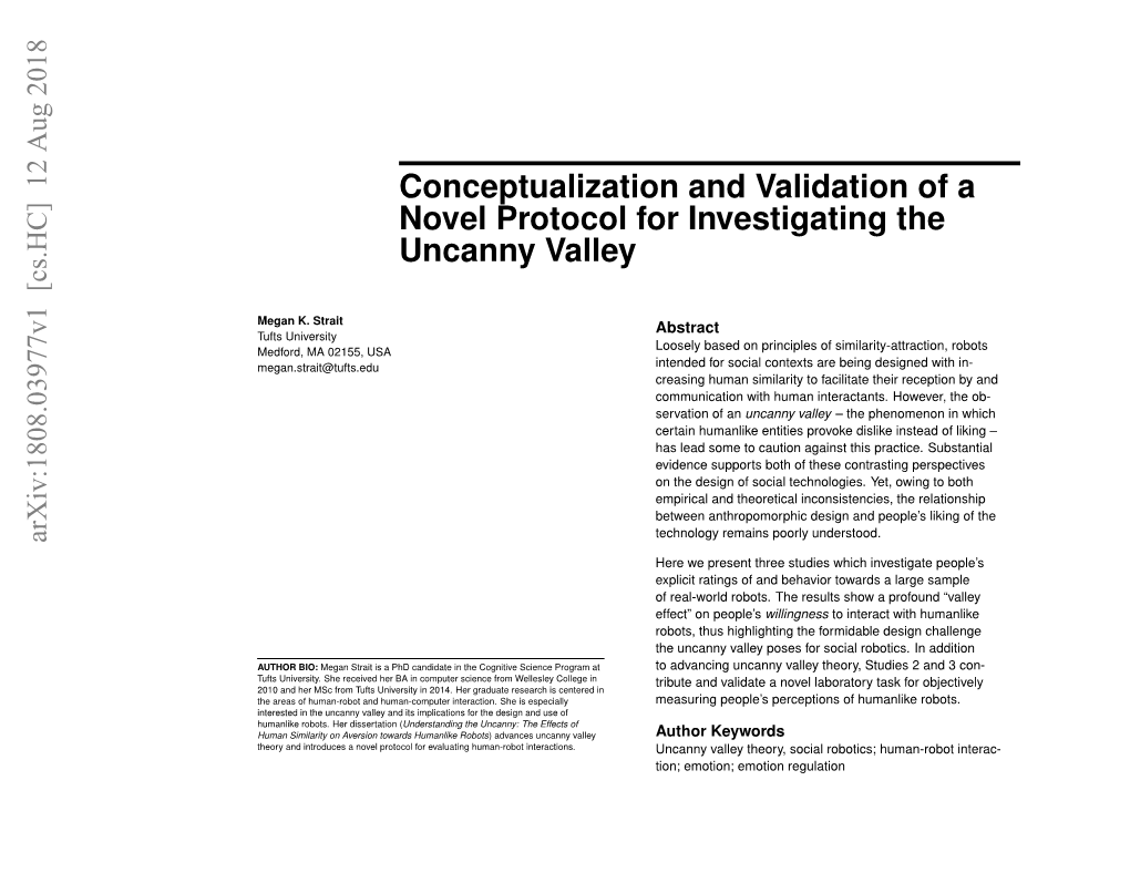 Conceptualization and Validation of a Novel Protocol for Investigating the Uncanny Valley