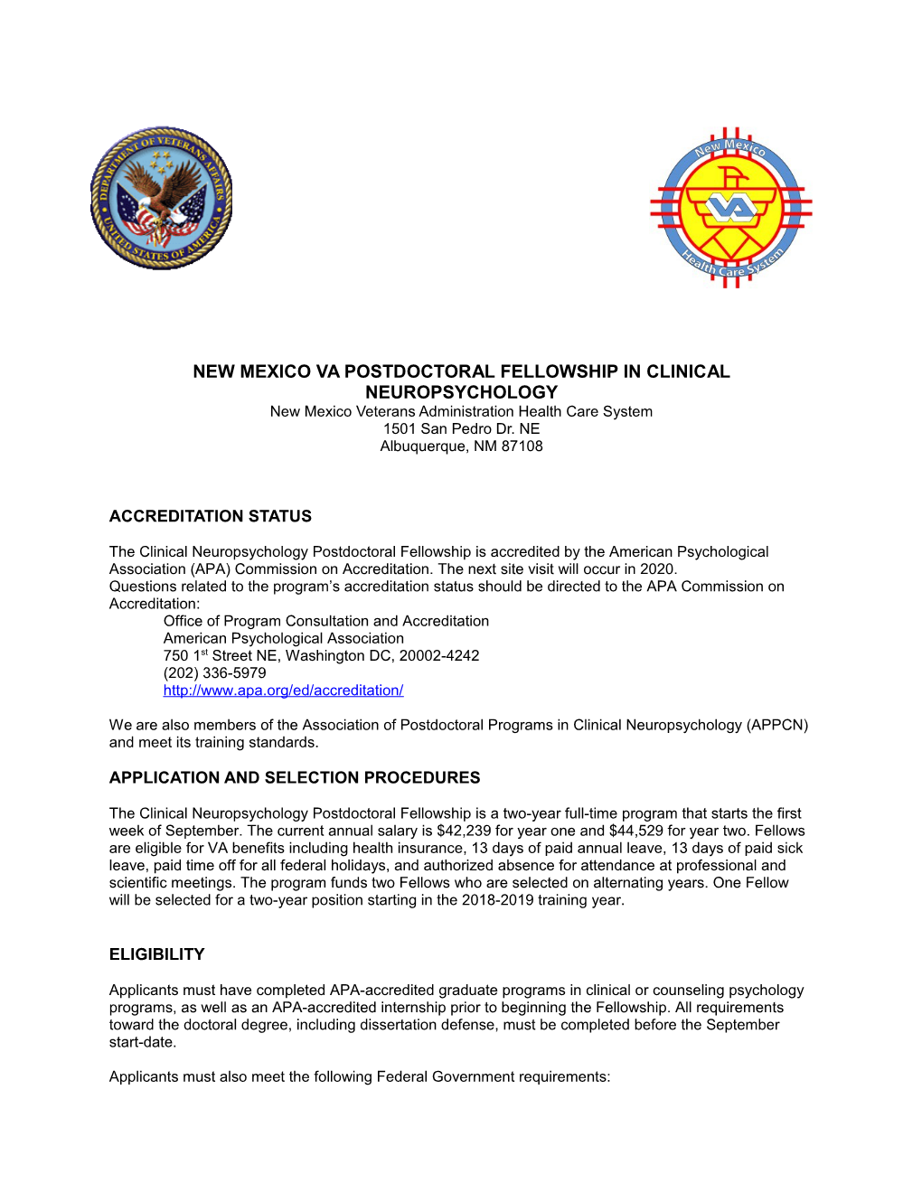 New Mexico VA Postdoctoral Fellowship in Clinical Neuropsychology