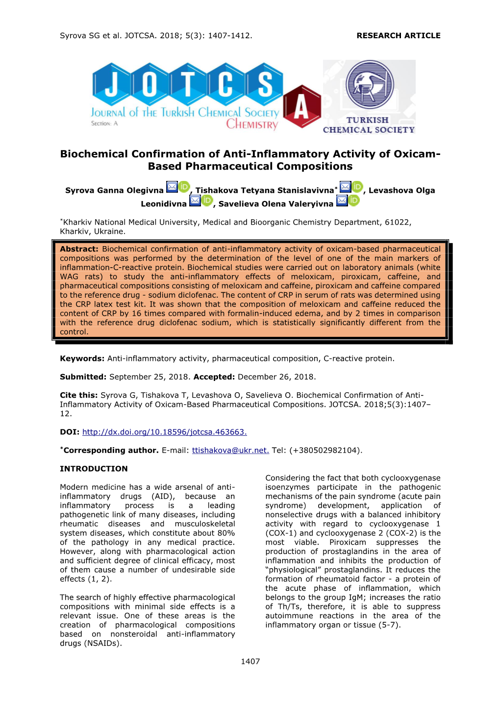 Biochemical Confirmation of Anti-Inflammatory Activity of Oxicam- Based Pharmaceutical Compositions