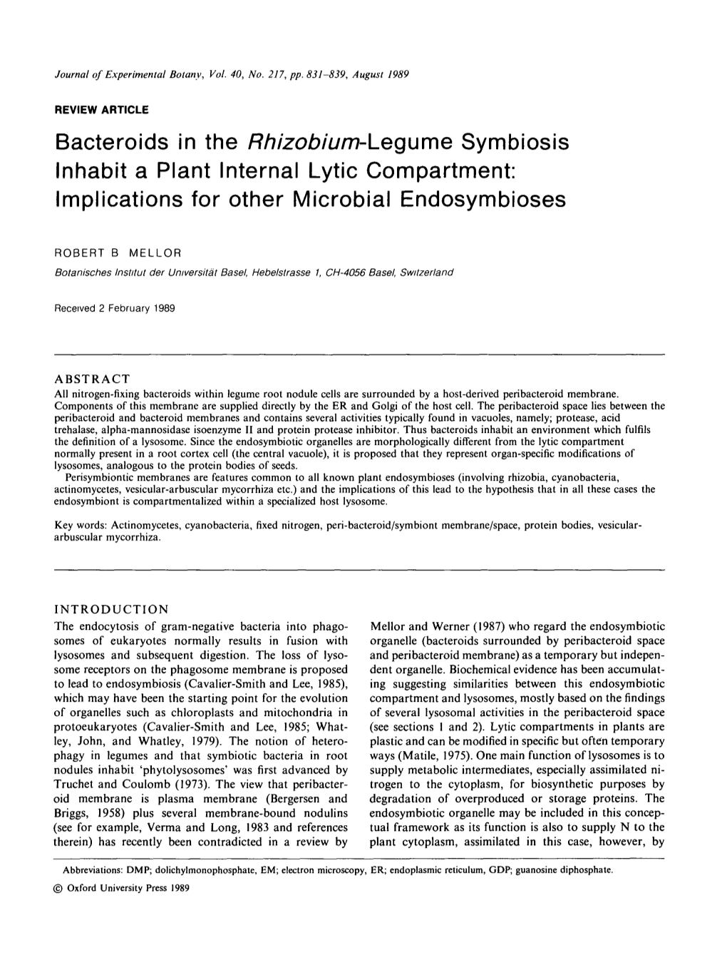 Bacteroids in the Rhizobium-Legume Symbiosis Inhabit a Plant Internal Lytic Compartment: Implications for Other Microbial Endosymbioses