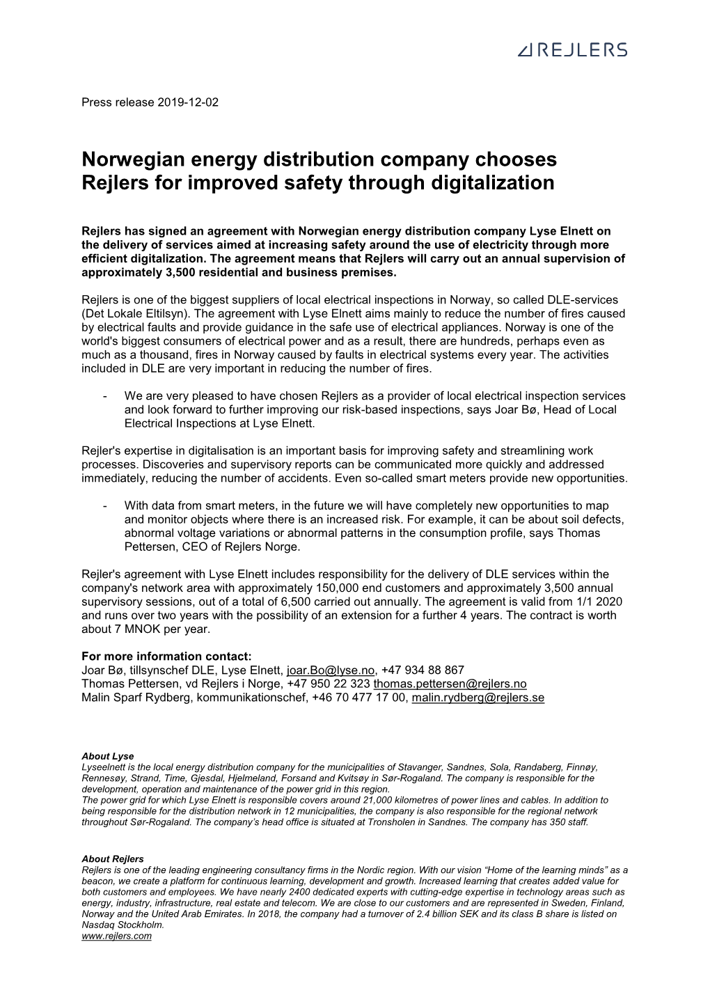 Norwegian Energy Distribution Company Chooses Rejlers for Improved Safety Through Digitalization