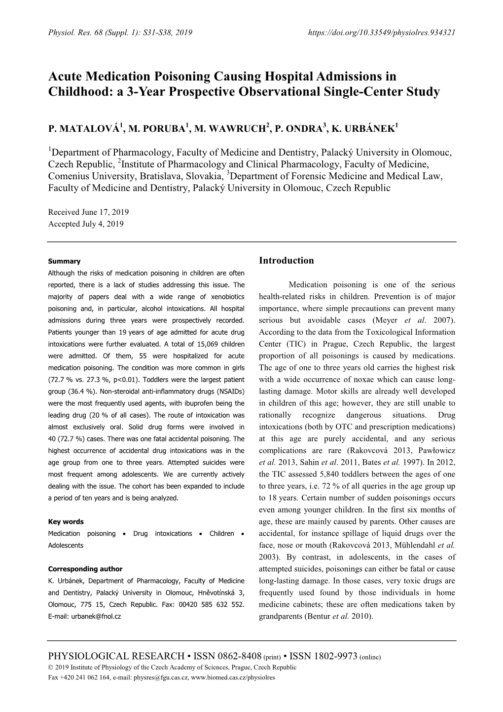 Acute Medication Poisoning Causing Hospital Admissions in Childhood: a 3-Year Prospective Observational Single-Center Study