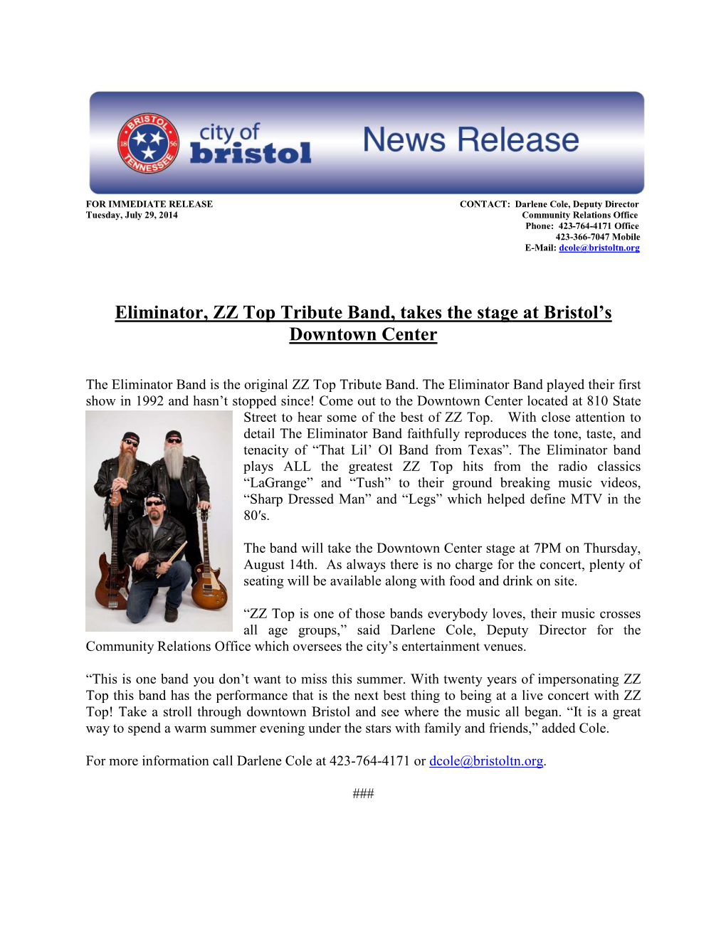 Eliminator, ZZ Top Tribute Band, Takes the Stage at Bristol's Downtown