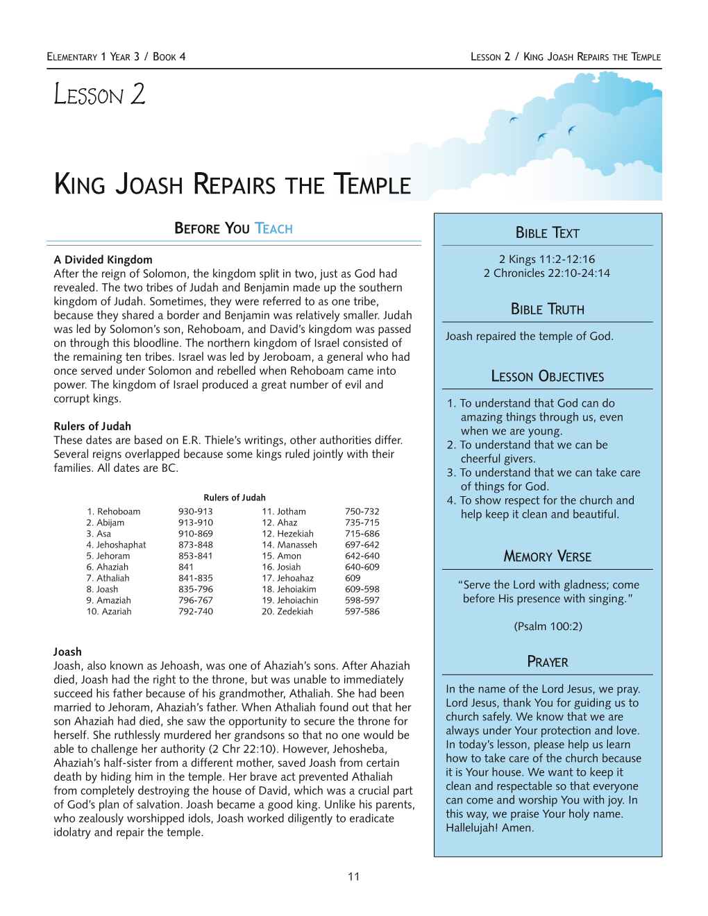 Lesson 2 / King Joash Repairs the Temple Lesson 2