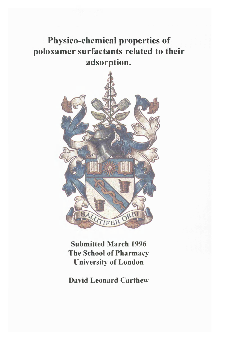 Physico-Chemical Properties of Poloxamer Surfactants Related to Their Adsorption