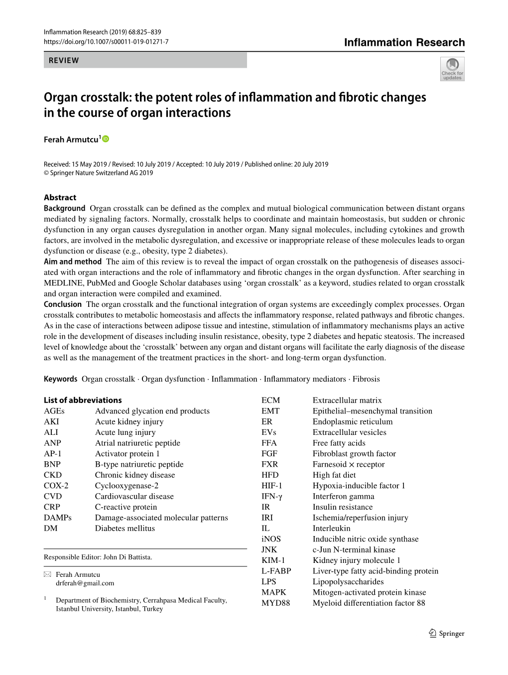 Organ Crosstalk: the Potent Roles of Inflammation and Fibrotic Changes