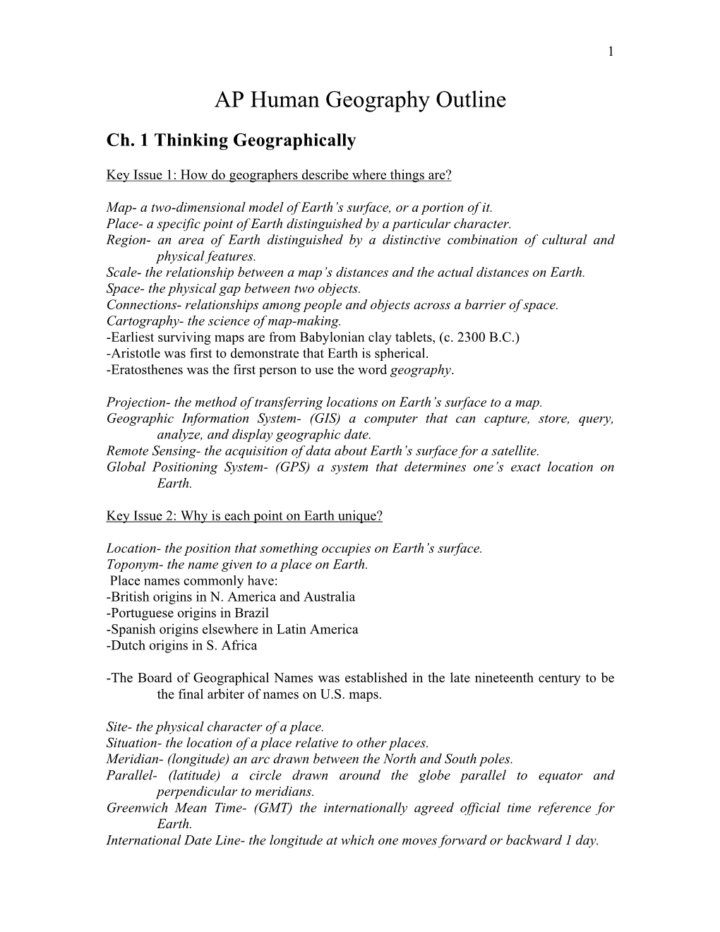 AP Human Geography Outline