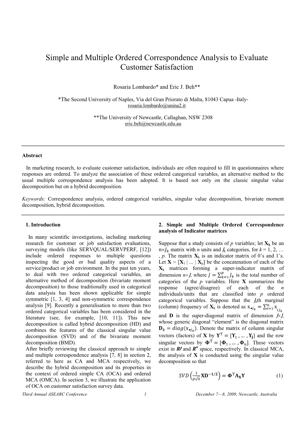 Simple and Multiple Ordered Correspondence Analysis to Evaluate Customer Satisfaction