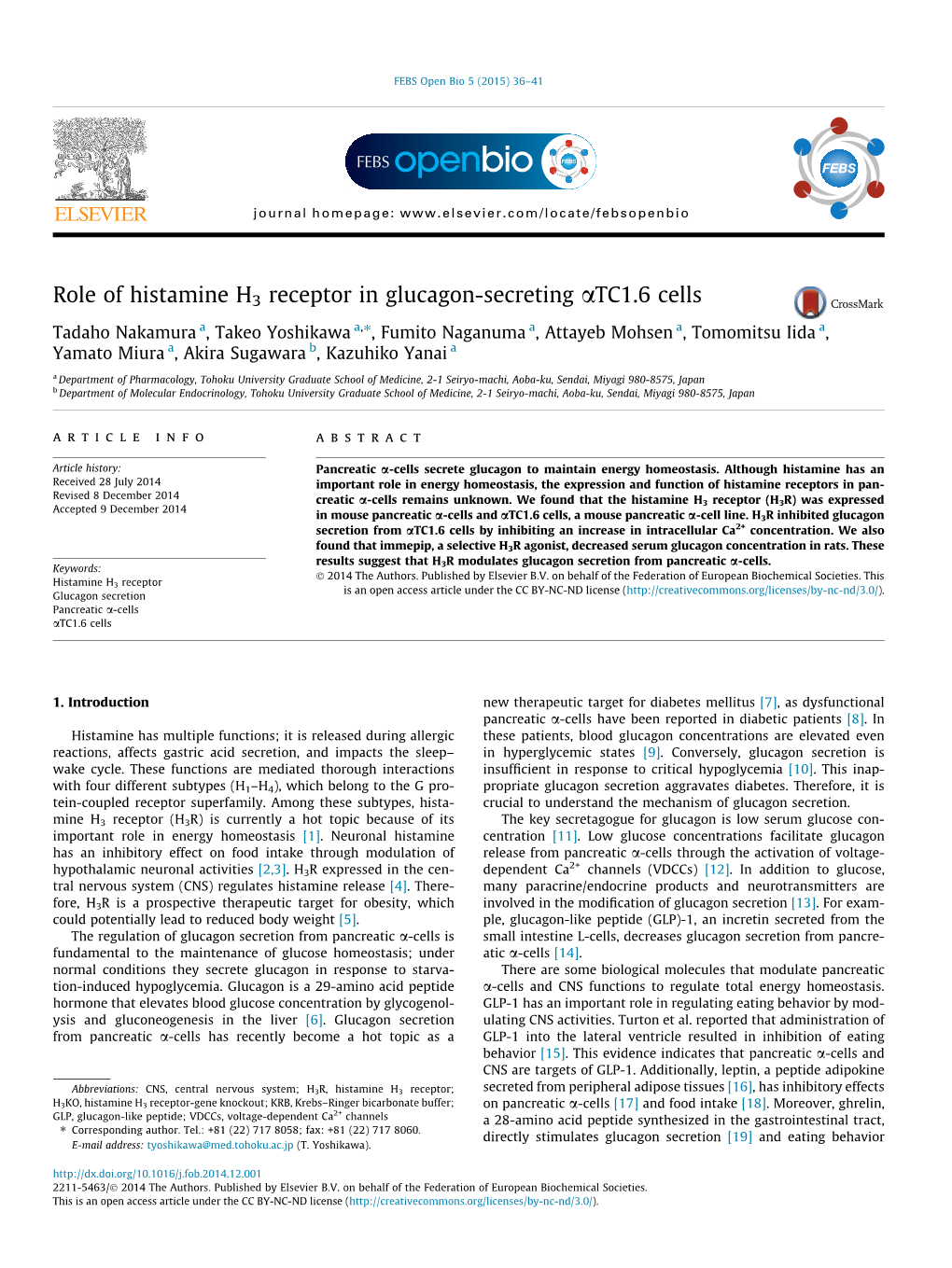 Role of Histamine H3 Receptor in Glucagon-Secreting Î±TC1.6 Cells