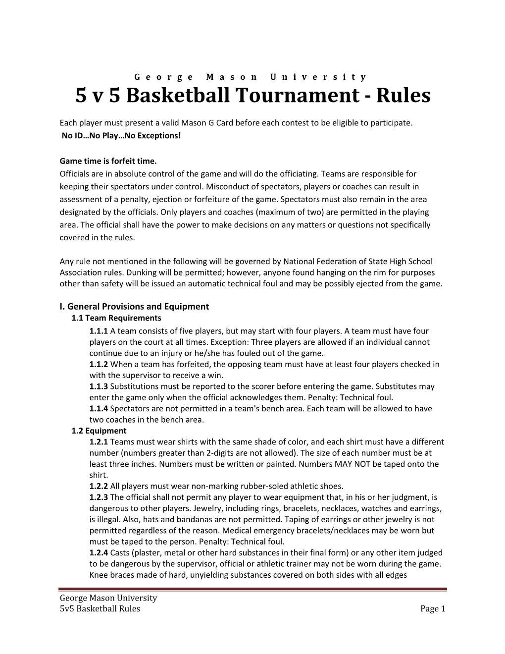 5 V 5 Basketball Tournament - Rules