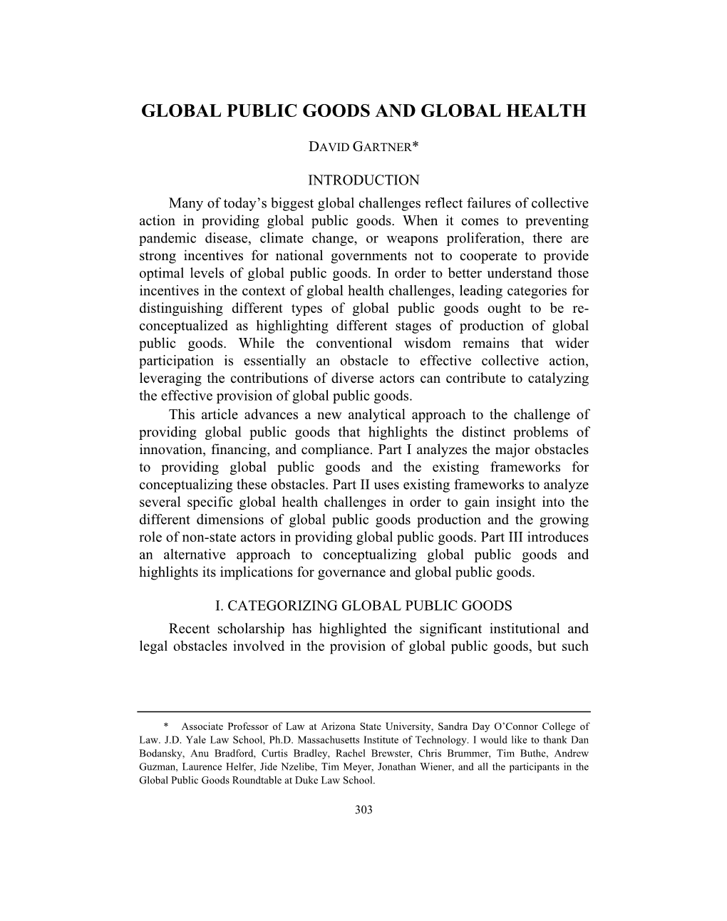 Global Public Goods and Global Health