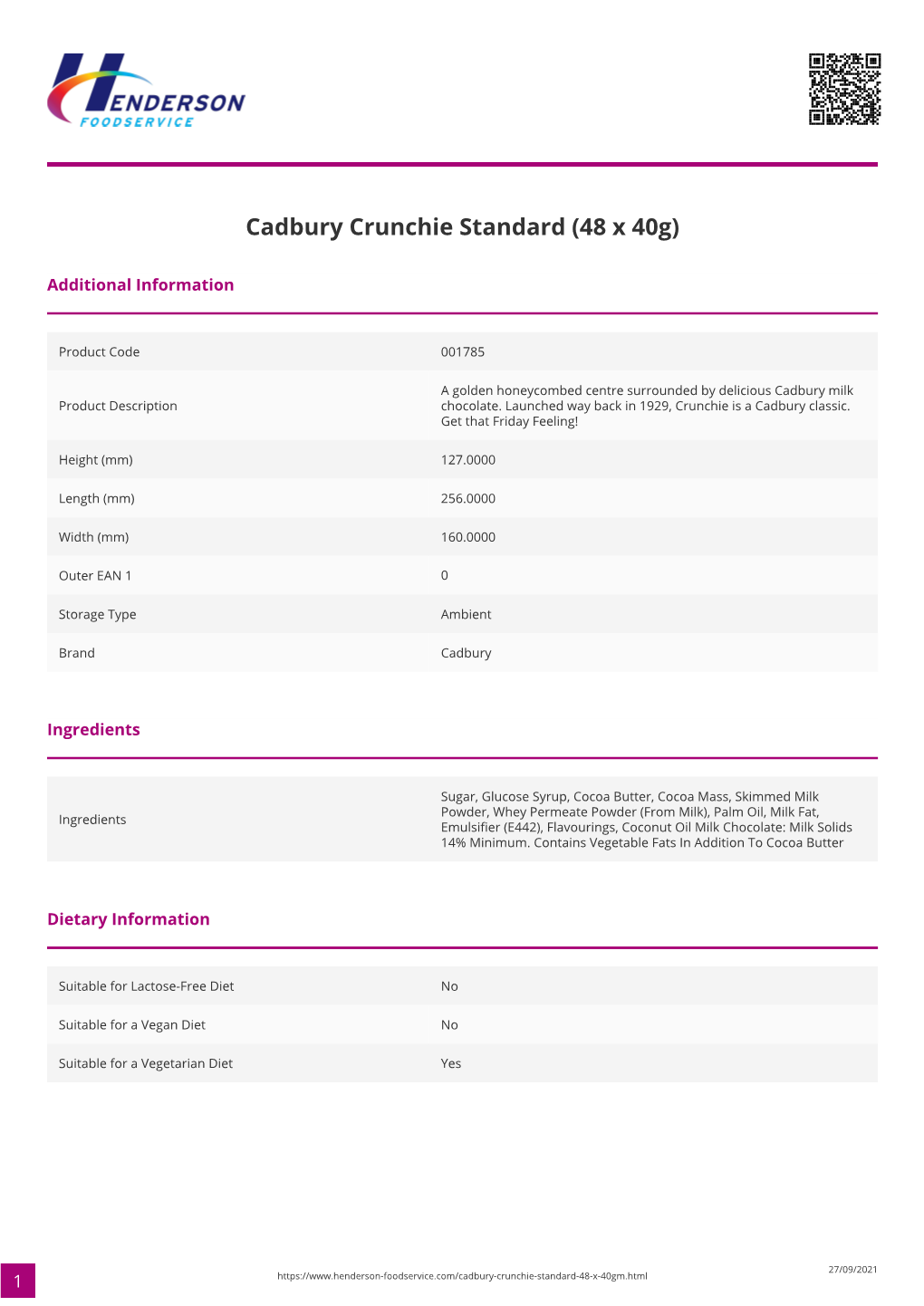 Cadbury Crunchie Standard (48 X 40G)