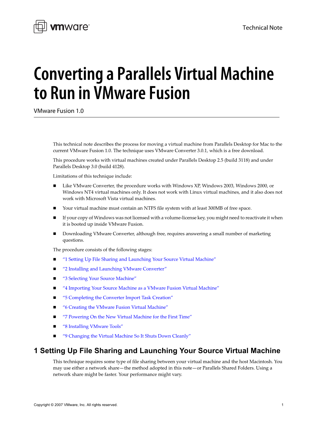 Converting a Parallels Virtual Machine to Run in Vmware Fusion Vmware Fusion 1.0