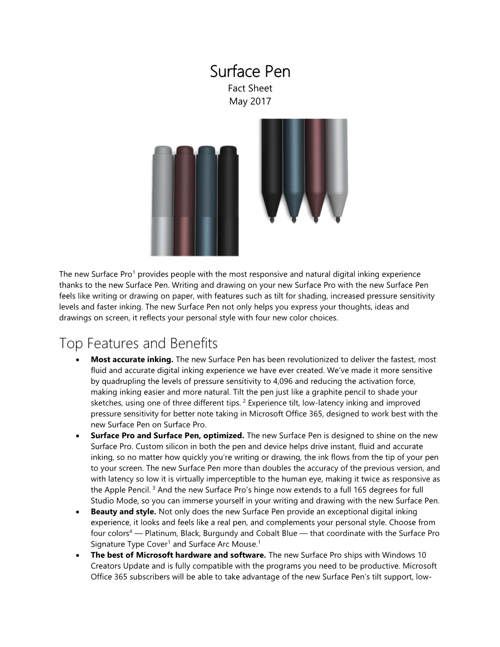 Surface Pen Fact Sheet May 2017