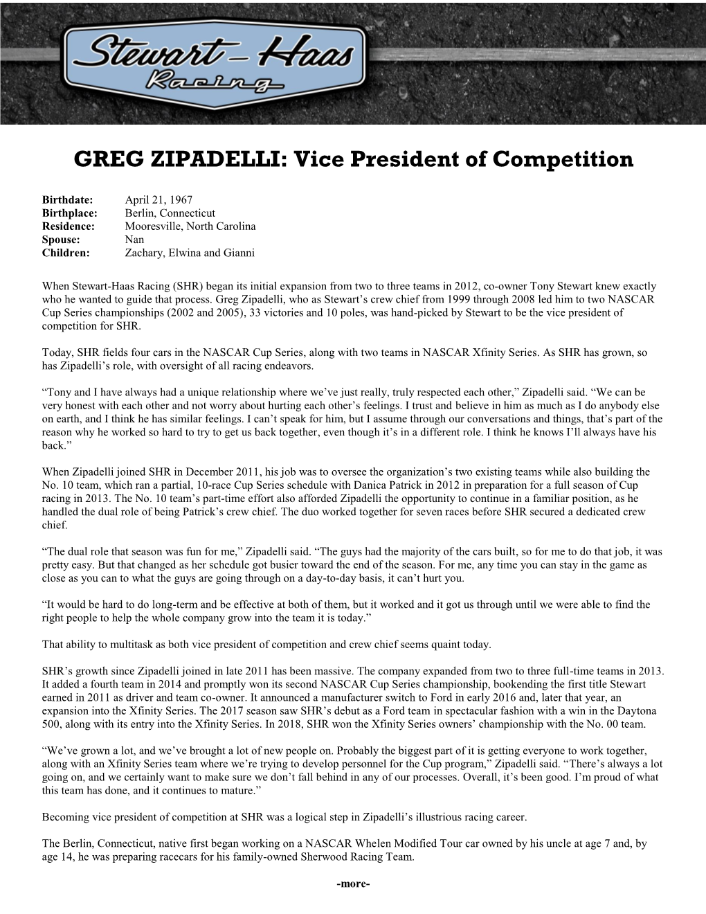 GREG ZIPADELLI: Vice President of Competition