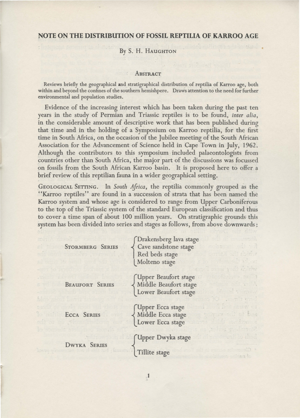 Note on the Distribution of Fossil Reptilia of Karroo Age