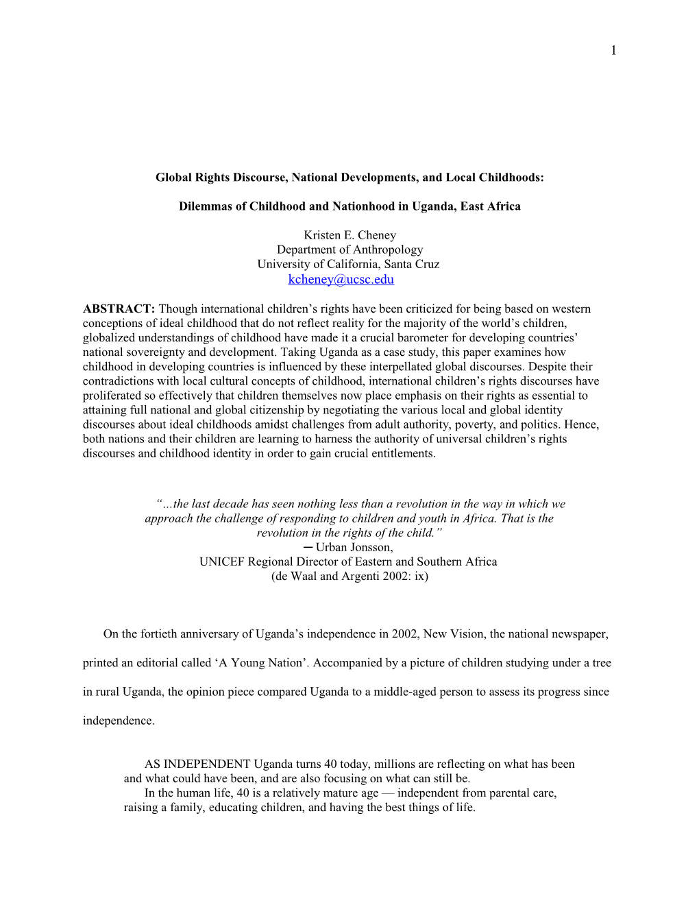 Global Rights Discourse, National Developments, and Local Childhoods