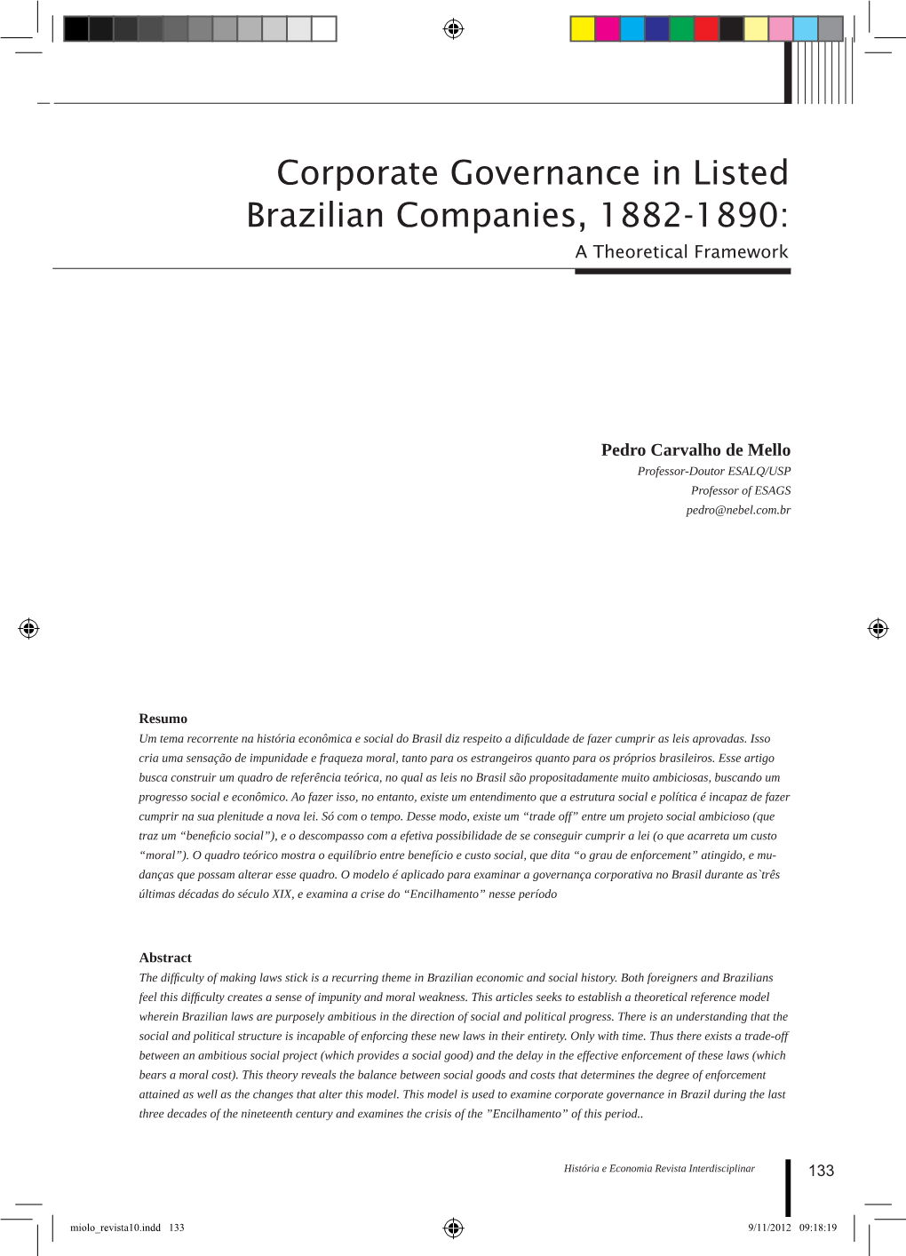 Corporate Governance in Listed Brazilian Companies, 1882-1890: a Theoretical Framework
