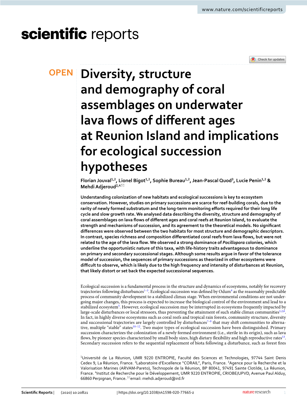 Diversity, Structure and Demography of Coral Assemblages on Underwater