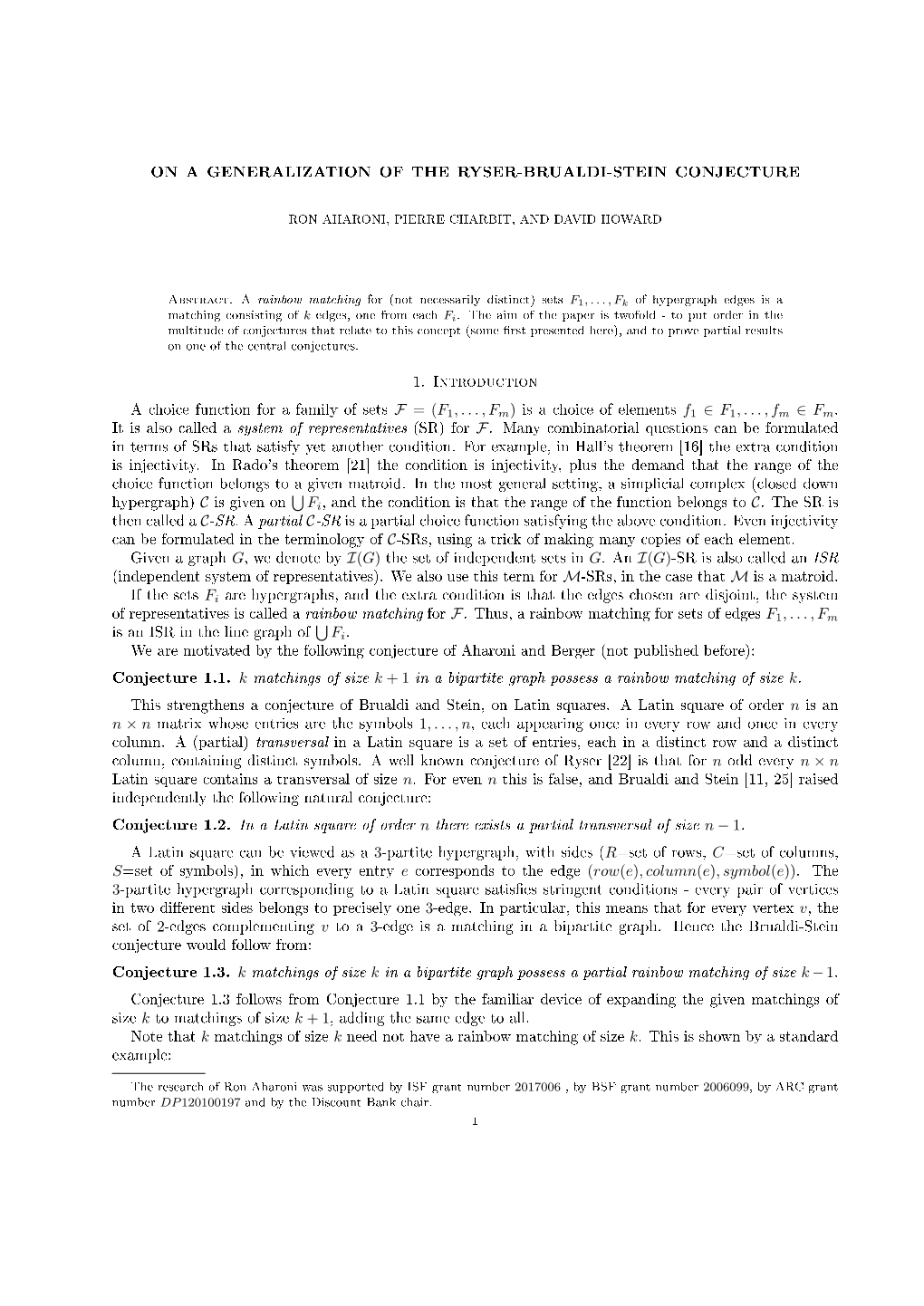 On a Generalization of the Ryser-Brualdi-Stein Conjecture