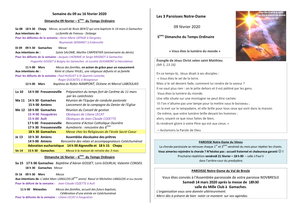 Les 3 Paroisses Notre-Dame 09 Février 2020