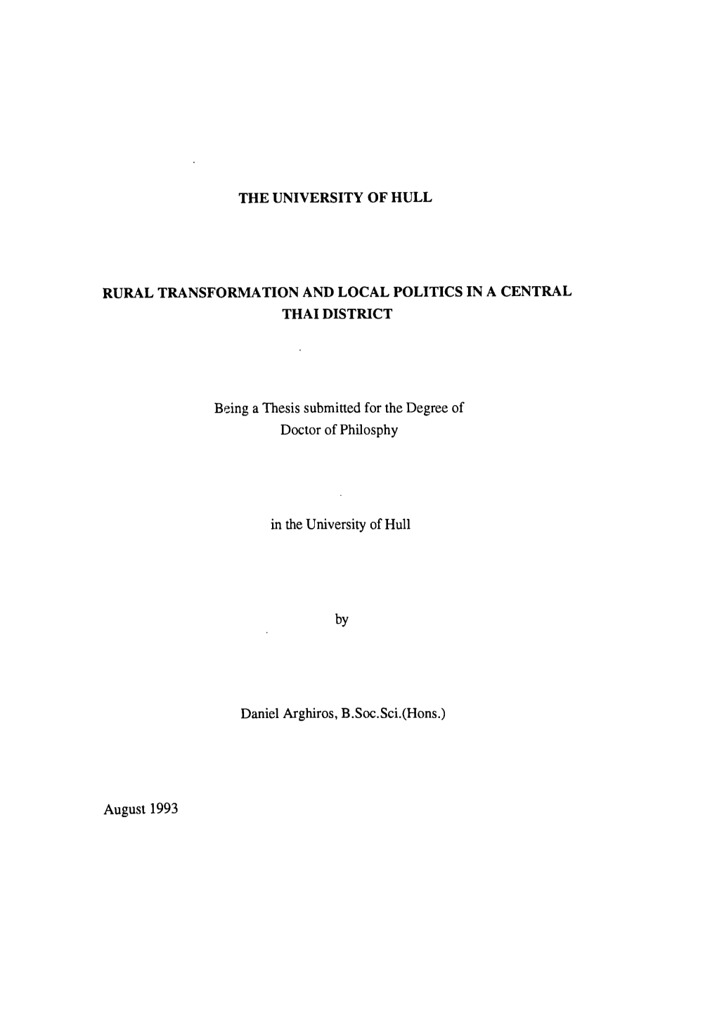 The University of Hull Rural Transformation and Local