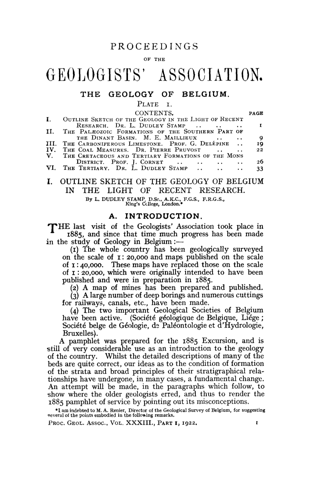 I. Outline Sketch of the Geology of Belgium in the Light of Recent Research