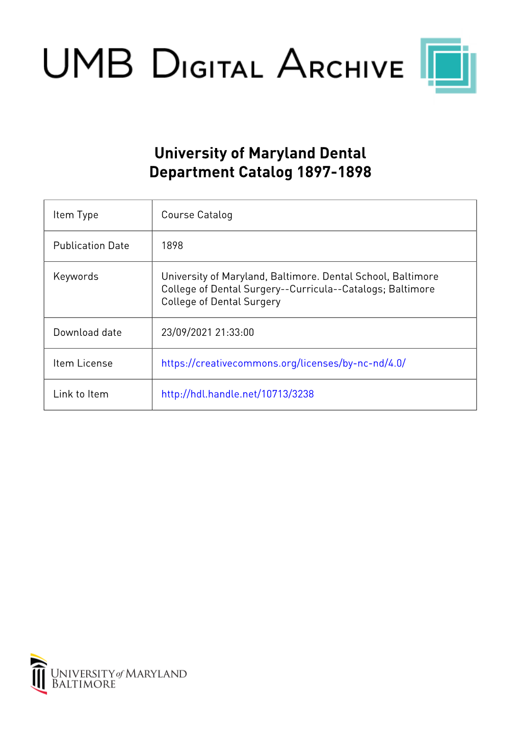 University of Maryland Dental Department." the First Faculty of Dentistry Consisted of Ferdinand J