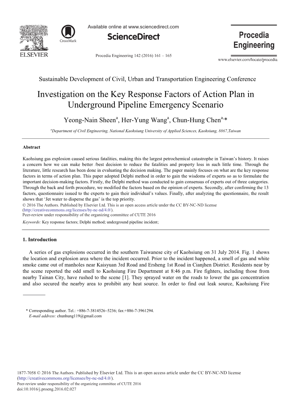 Investigation on the Key Response Factors of Action Plan in Underground Pipeline Emergency Scenario