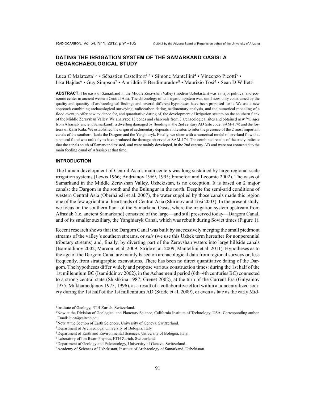 Dating the Irrigation System of the Samarkand Oasis: a Geoarchaeological Study