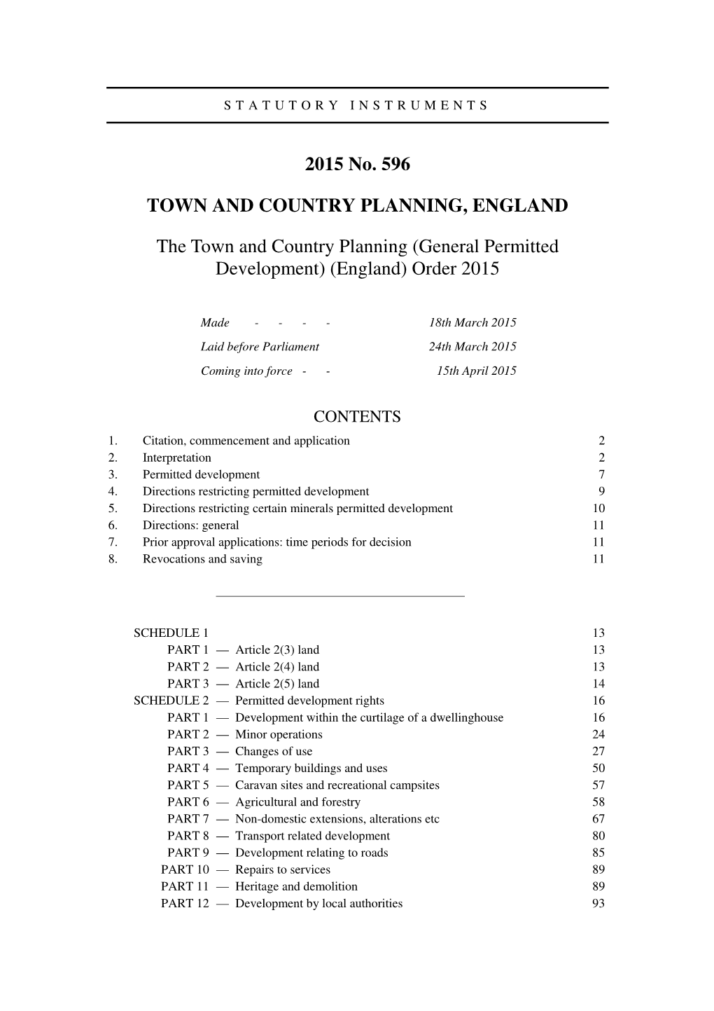 The Town and Country Planning (General Permitted Development) (England) Order 2015