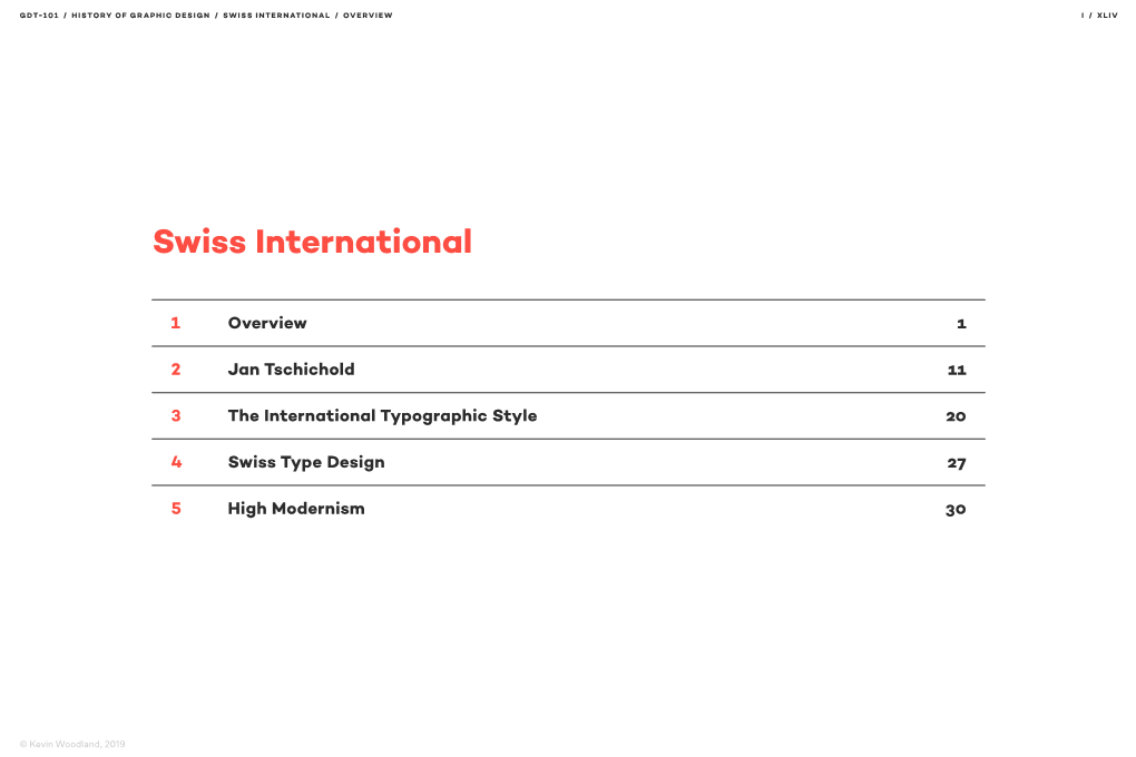 SWISS INTERNATIONAL / Overview I / Xliv