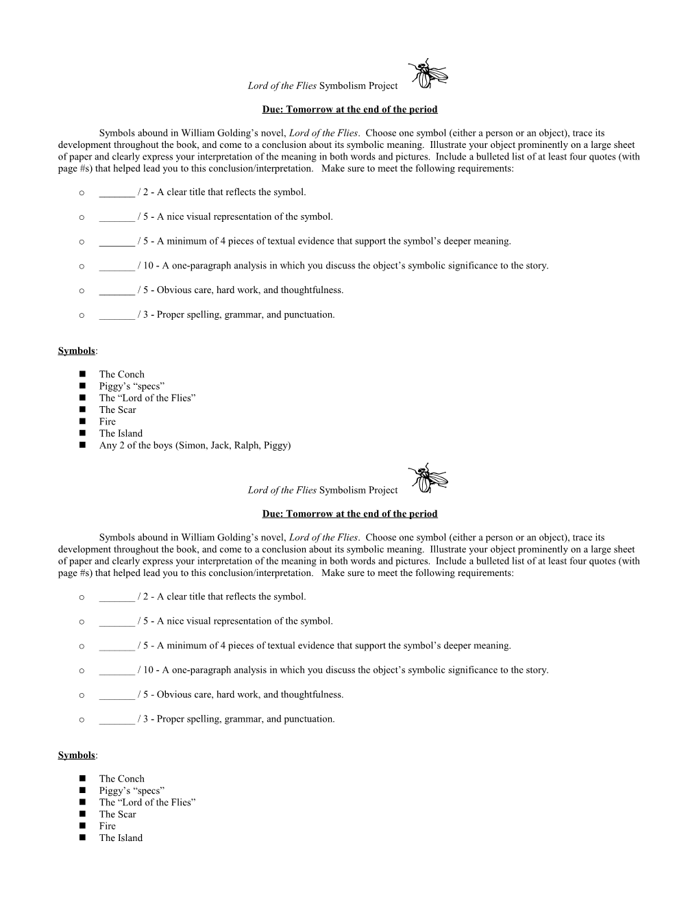 Lord of the Flies Symbolism Project