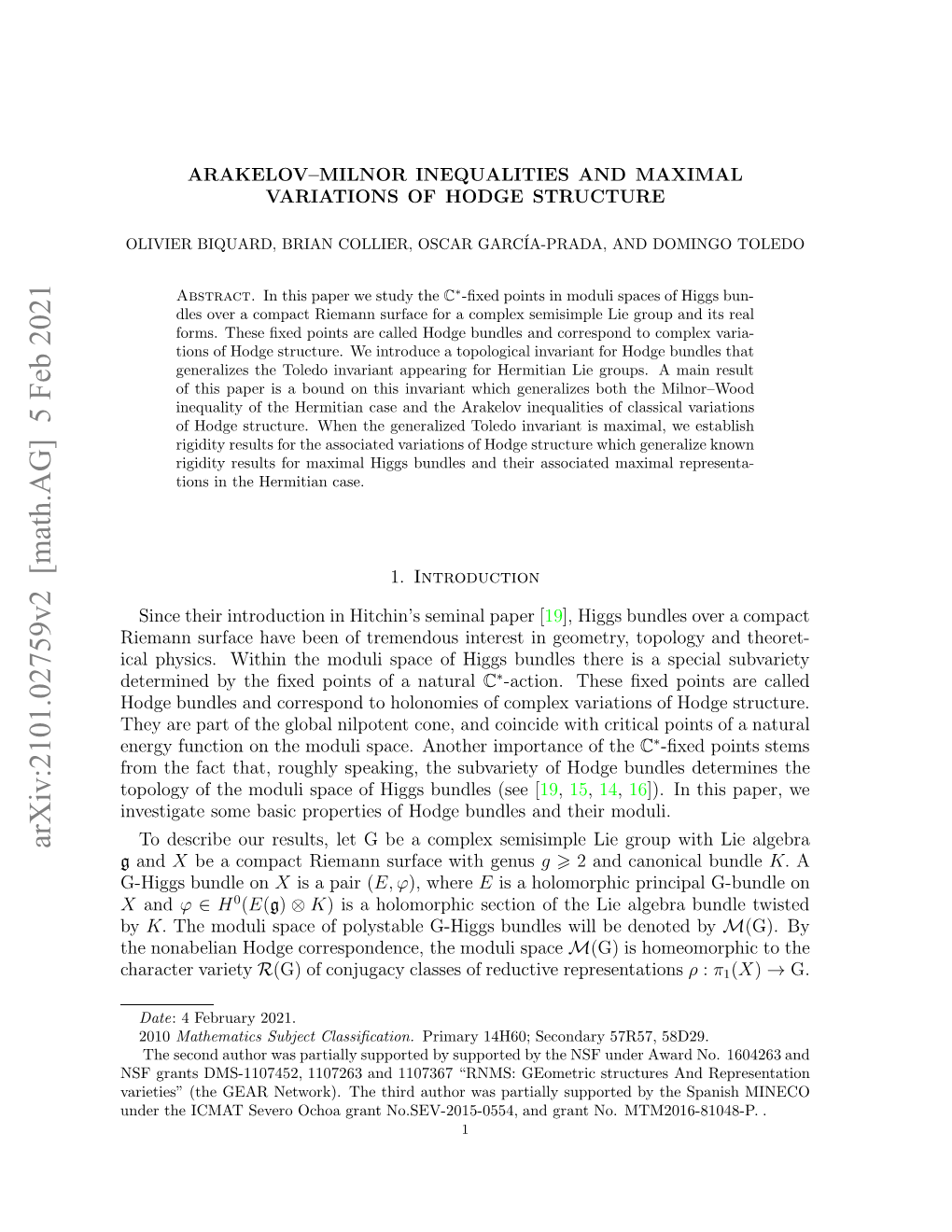 Arxiv:2101.02759V2 [Math.AG] 5 Feb 2021