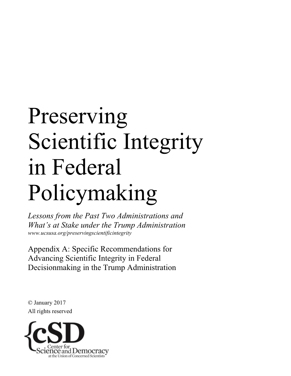 Preserving Scientific Integrity in Federal Policymaking