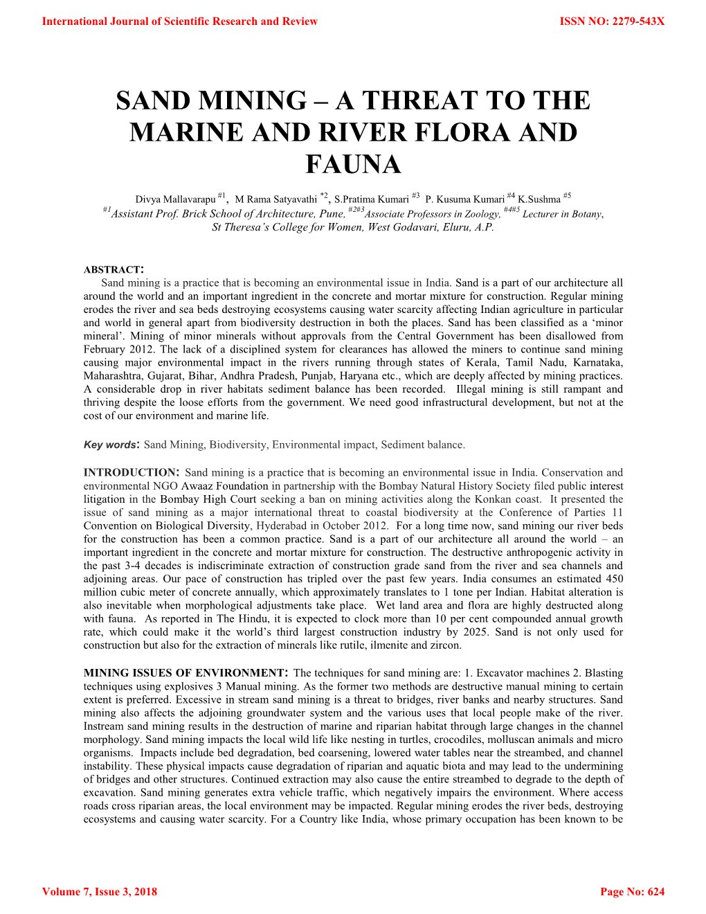 Sand Mining – a Threat to the Marine and River Flora and Fauna