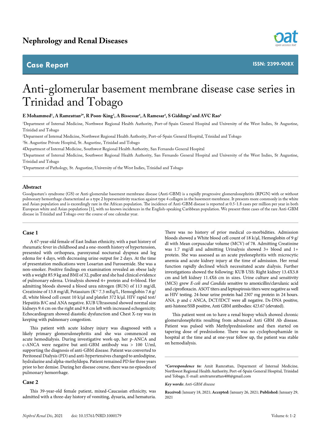 Anti-Glomerular Basement Membrane Disease Case Series in Trinidad And