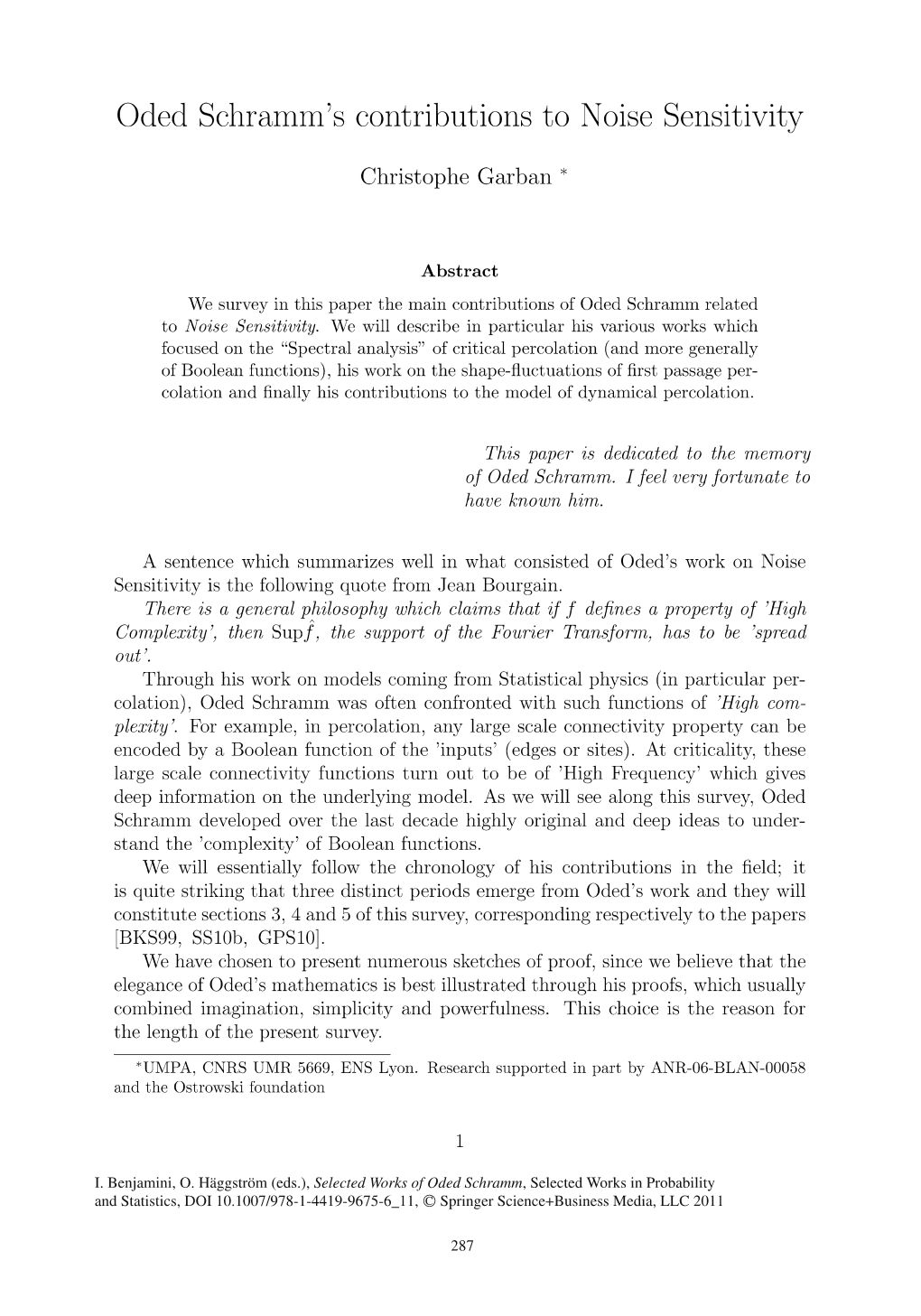 Oded Schramm's Contributions to Noise Sensitivity