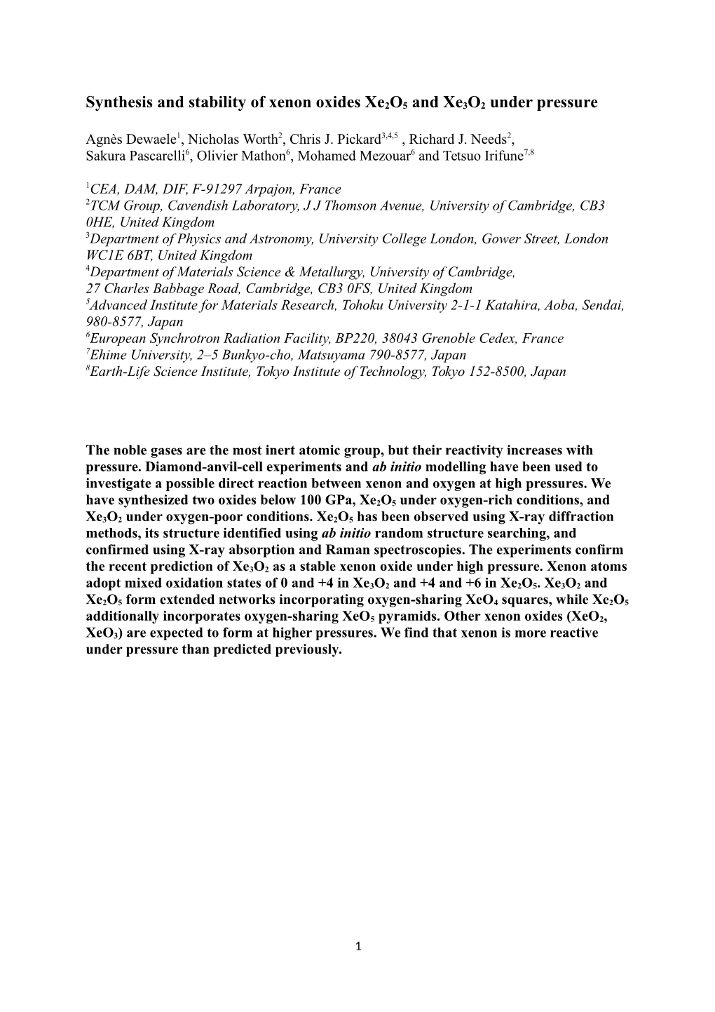 Synthesis and Stability of Xenon Oxides Xe2o5 and Xe3o2 Under Pressure