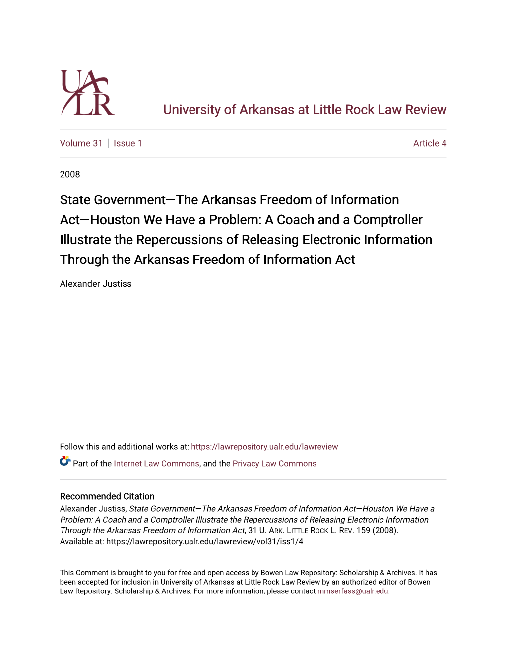 State Government—The Arkansas Freedom of Information Act
