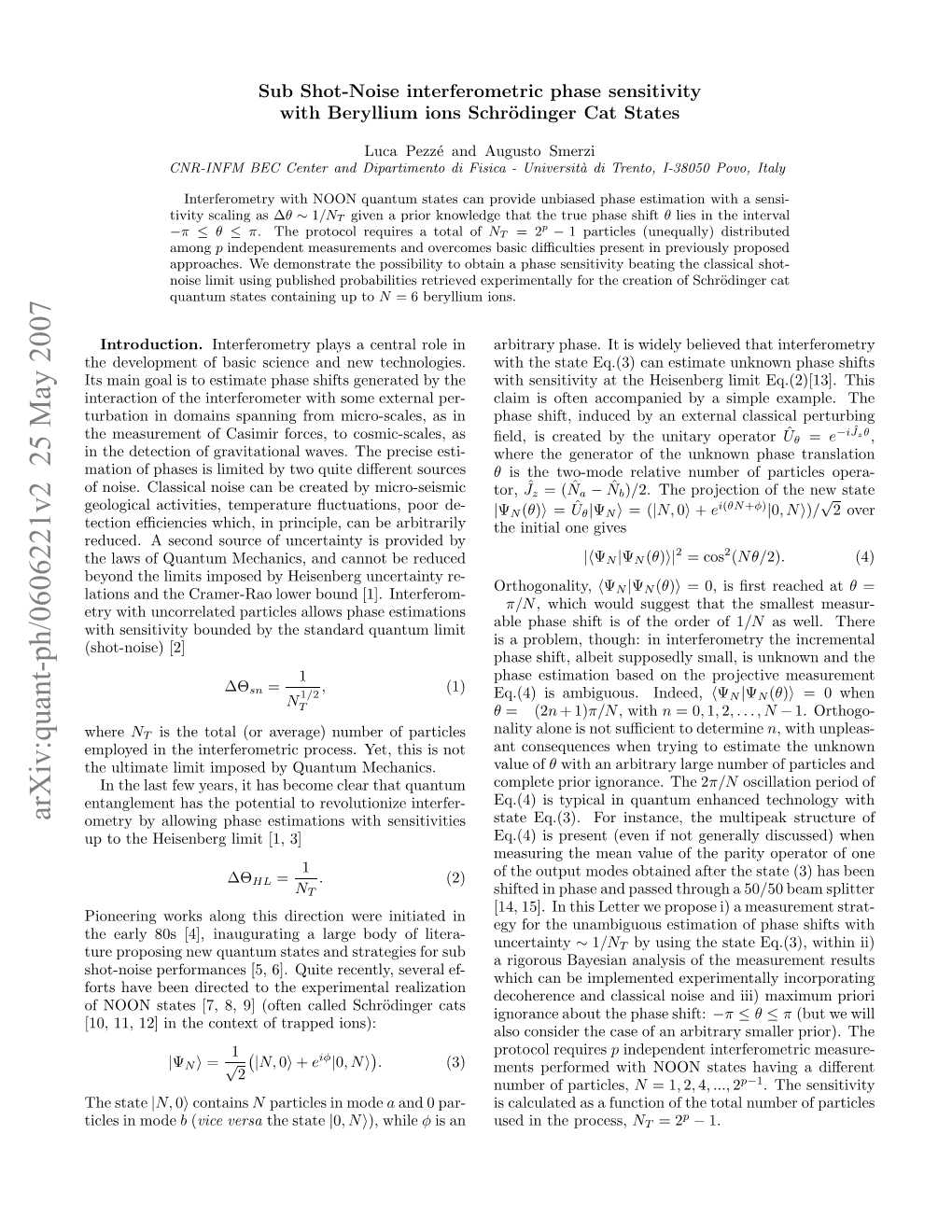 Arxiv:Quant-Ph/0606221V2 25 May 2007