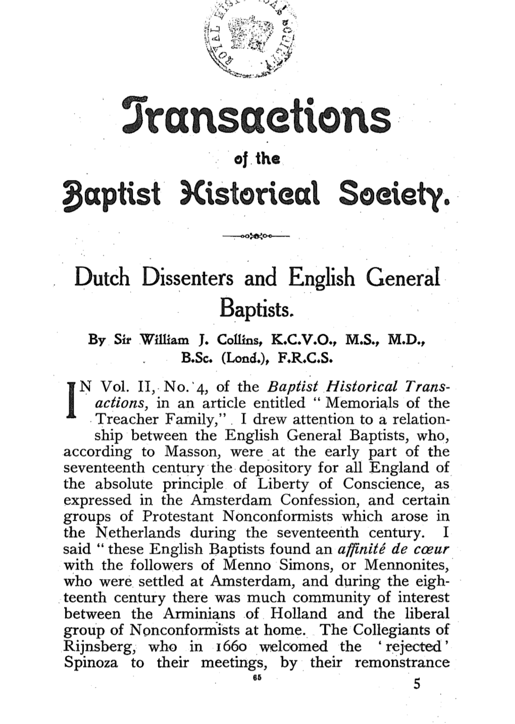 Dutch Dissenters and English General Baptists