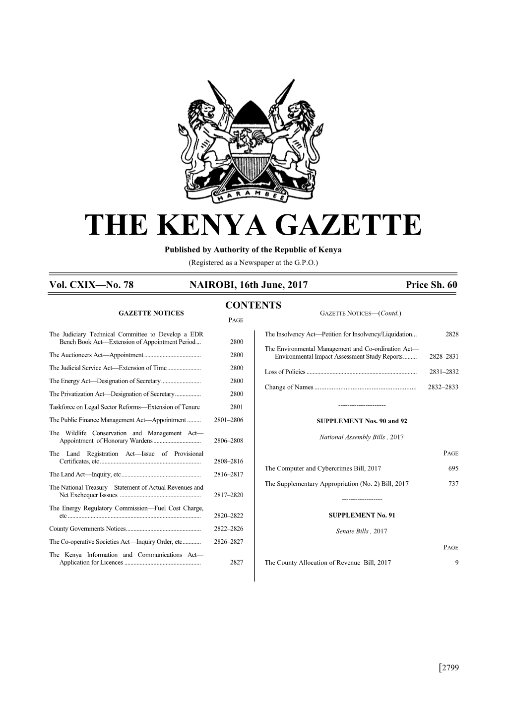 THE KENYA GAZETTE Published by Authority of the Republic of Kenya (Registered As a Newspaper at the G.P.O.)