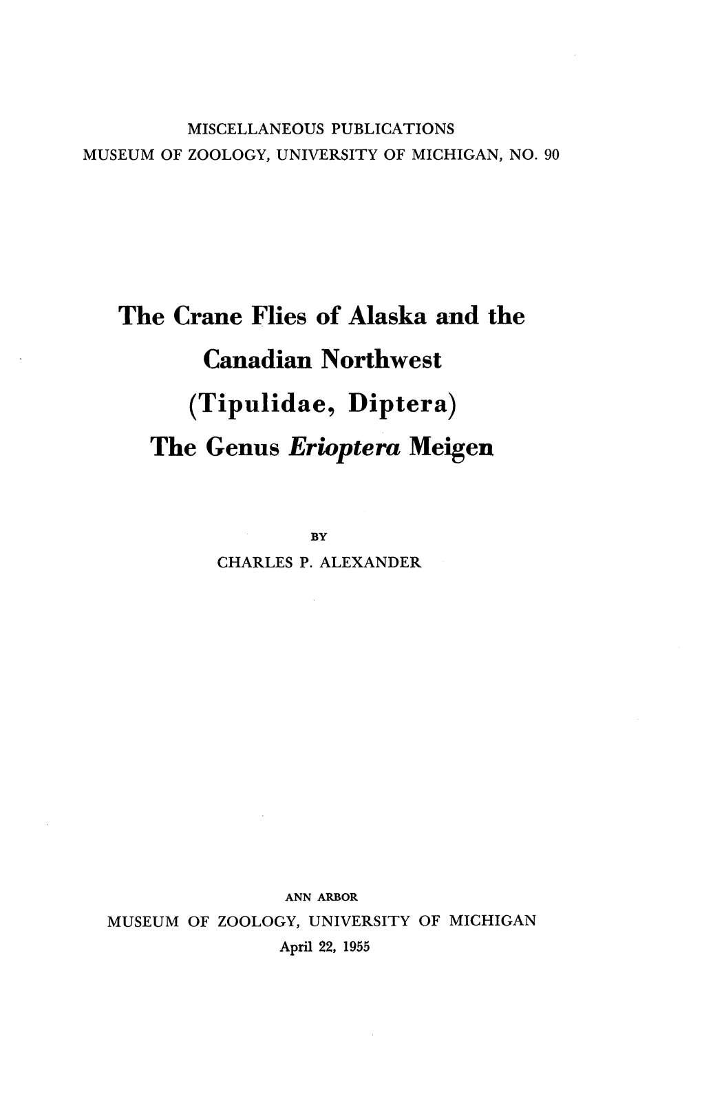 The Crane Flies of Alaska and the Canadian Northwest (Tipulidae, Diptera) the Genus Erwptera Meigen