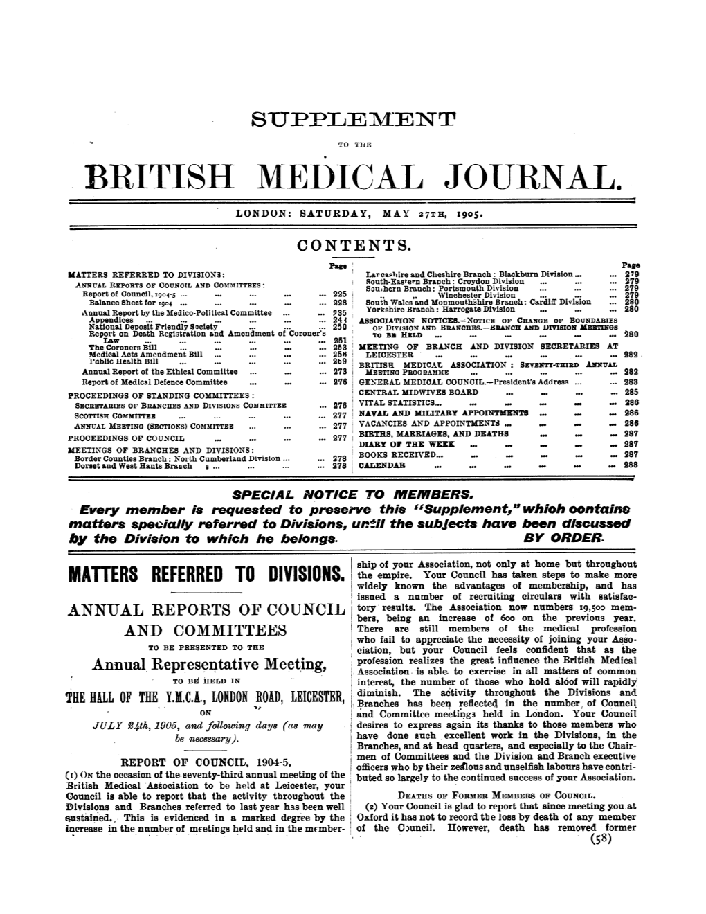 Brit5ish Medical Journal. London: Saturday, May 27Th, 1905