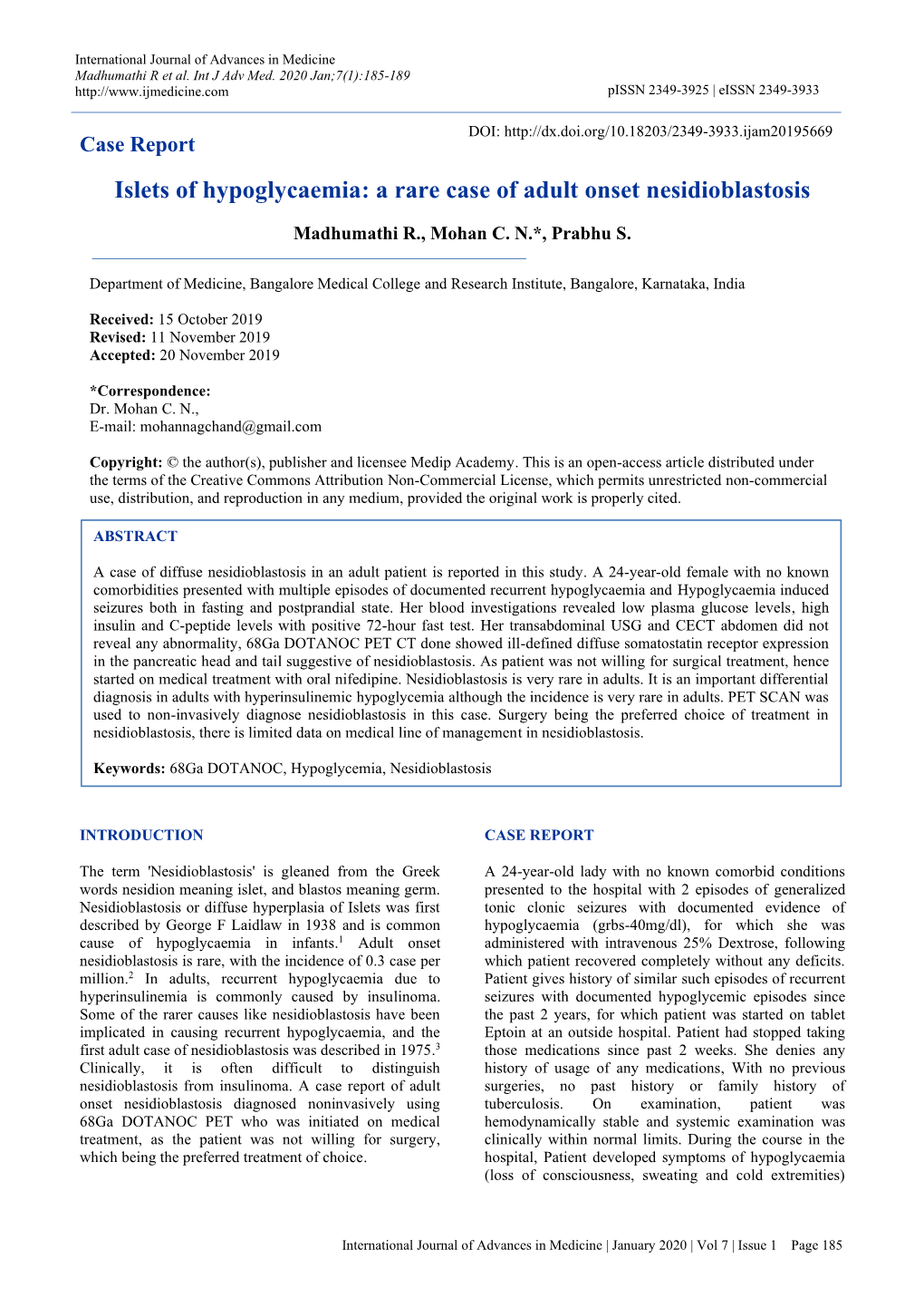 Islets of Hypoglycaemia: a Rare Case of Adult Onset Nesidioblastosis